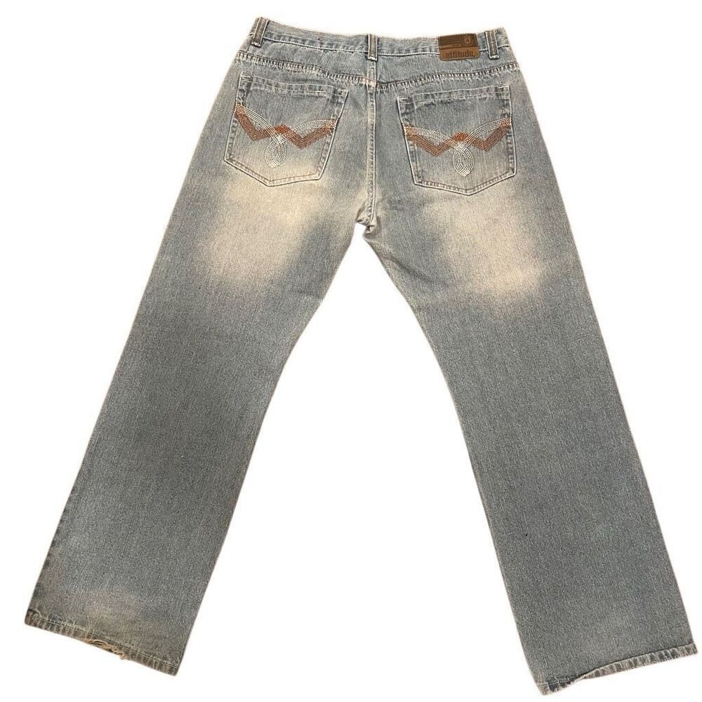 Vtg Attitude Mens Loose Bootcut Wide Leg Jeans 36x32 Kendrick Lamar Embroidered
